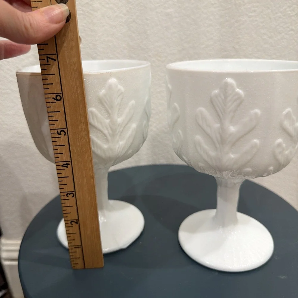 Vintage White Milk Glass Oak Leaf Pedestal Bowl or Candy Dish Set